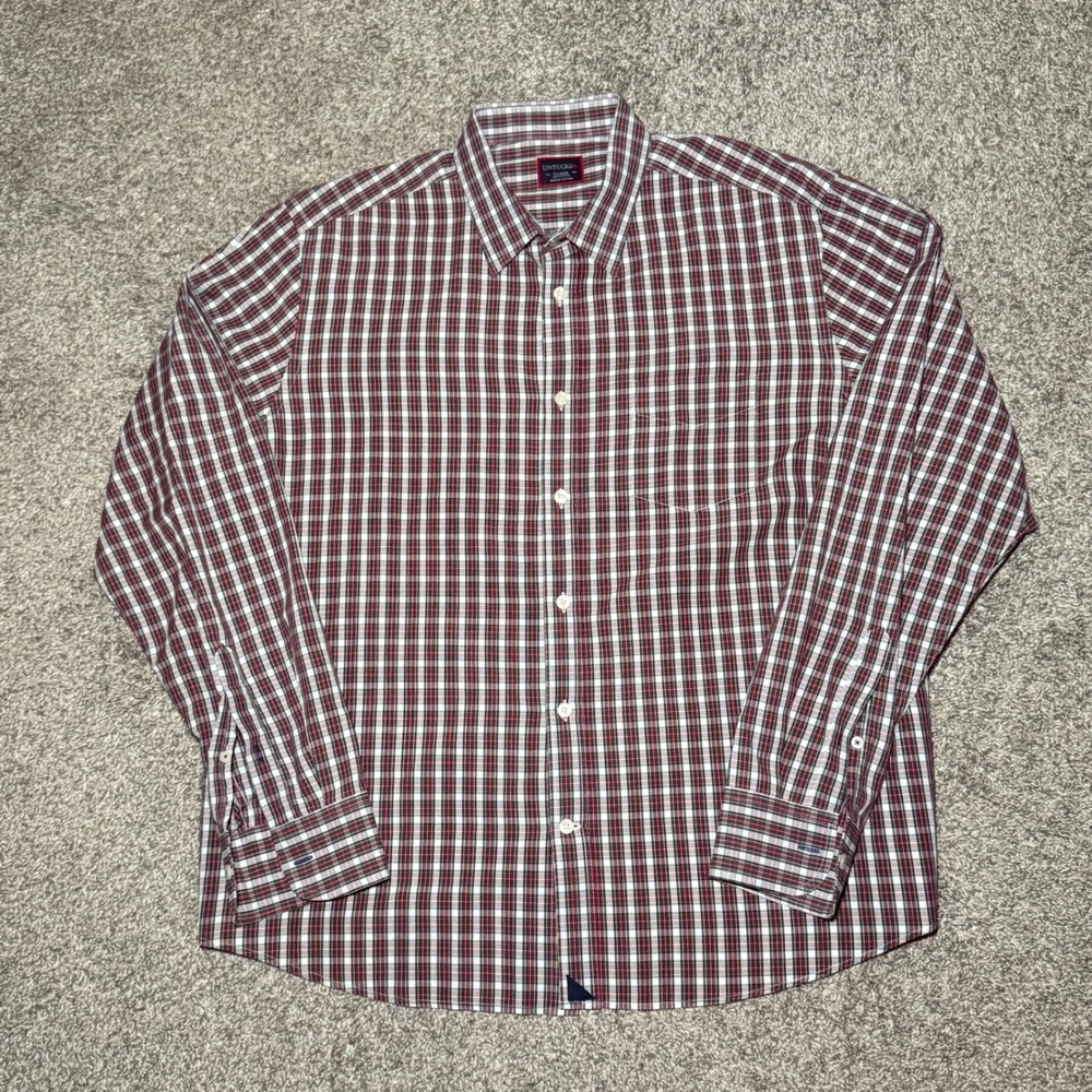 UNTUCKit Mens XL Plaid Button Down Shirt Red White Navy Blue Long Sleeve Cotton